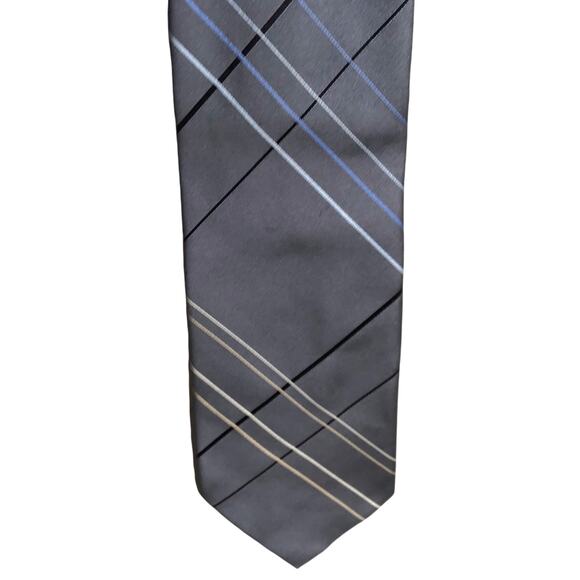 Perry Ellis Portfolio Gray Geometric Stripe Multicolor Tie Academia Career Work - Picture 4 of 12